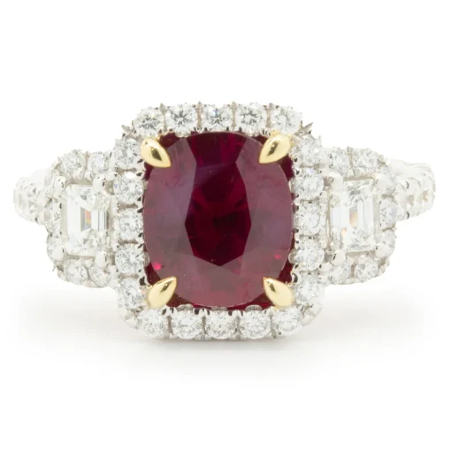 18 Karat White Gold Burmese Ruby and Pave Diamond Ring
