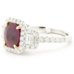 18 Karat White Gold Burmese Ruby and Pave Diamond Ring