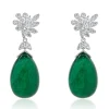 18 Karat White Gold Cabochon Cut Emerald and Diamond Drop Earrings