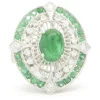 18 Karat White Gold Cabochon Cut Emerald and Diamond Ornate Cocktail Ring