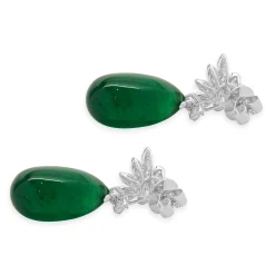 18 Karat White Gold Cabochon Cut Emerald and Diamond Drop Earrings