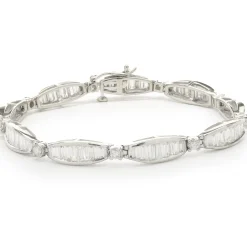 14 Karat White Gold Channel Set Baguette Diamond Link Bracelet