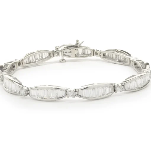 14 Karat White Gold Channel Set Baguette Diamond Link Bracelet