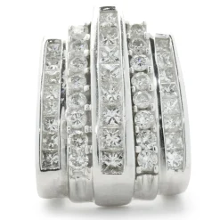 14 Karat White Gold Channel Set Princess and Round Brilliant Cut Diamond Slide Pendant