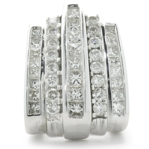 14 Karat White Gold Channel Set Princess and Round Brilliant Cut Diamond Slide Pendant