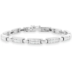 18 Karat White Gold Channel Set Princess Cut Diamond Inline Bracelet
