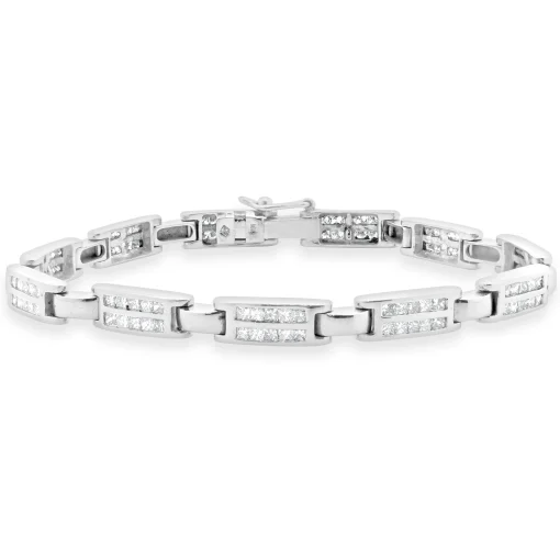 18 Karat White Gold Channel Set Princess Cut Diamond Inline Bracelet
