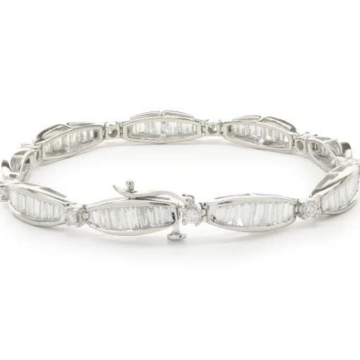 14 Karat White Gold Channel Set Baguette Diamond Link Bracelet