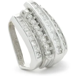 14 Karat White Gold Channel Set Princess and Round Brilliant Cut Diamond Slide Pendant