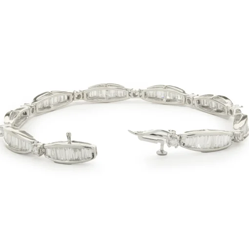 14 Karat White Gold Channel Set Baguette Diamond Link Bracelet