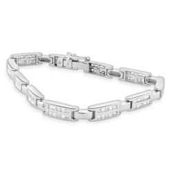 18 Karat White Gold Channel Set Princess Cut Diamond Inline Bracelet