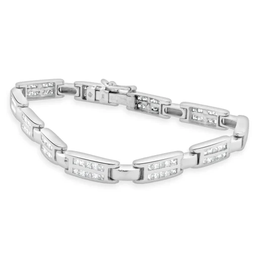 18 Karat White Gold Channel Set Princess Cut Diamond Inline Bracelet