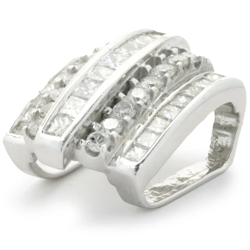 14 Karat White Gold Channel Set Princess and Round Brilliant Cut Diamond Slide Pendant