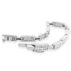 18 Karat White Gold Channel Set Princess Cut Diamond Inline Bracelet