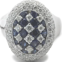 18 Karat White Gold Checkerboard Sapphire and Diamond Ring