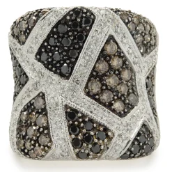 14 Karat White Gold Chocolate, Black, and White Wide Diamond Cigar Band