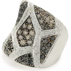 14 Karat White Gold Chocolate, Black, and White Wide Diamond Cigar Band