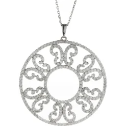 14 Karat White Gold Circle Diamond Filigree Necklace