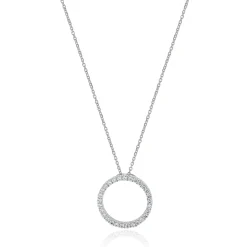 14 Karat White Gold Circle Diamond Pendant Necklace