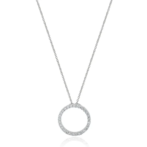 14 Karat White Gold Circle Diamond Pendant Necklace