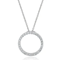 14 Karat White Gold Circle Diamond Pendant Necklace