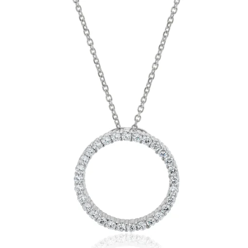 14 Karat White Gold Circle Diamond Pendant Necklace
