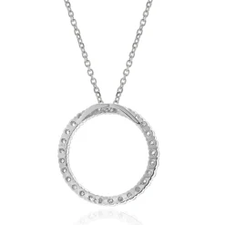 14 Karat White Gold Circle Diamond Pendant Necklace