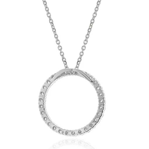14 Karat White Gold Circle Diamond Pendant Necklace
