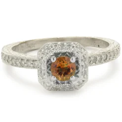 14 Karat White Gold Citrine and Diamond Ring