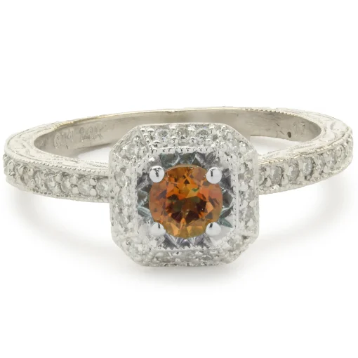 14 Karat White Gold Citrine and Diamond Ring