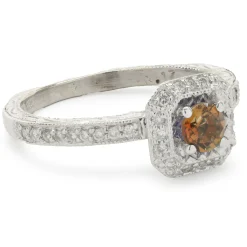 14 Karat White Gold Citrine and Diamond Ring