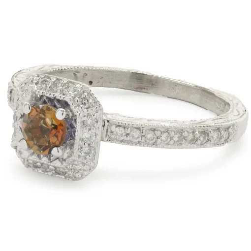 14 Karat White Gold Citrine and Diamond Ring