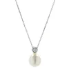 14 Karat White Gold Cultured Freshwater Pearl and Solitaire Diamond Drop Necklace
