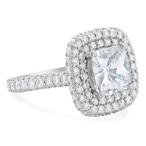 14 Karat White Gold Cushion Cut Diamond Engagement Ring