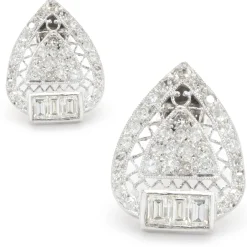 14 Karat White Gold Deco Style Diamond Earrings