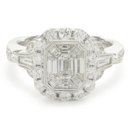 14 Karat White Gold Deco Style Mosaic Set Diamond Ring