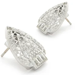14 Karat White Gold Deco Style Diamond Earrings