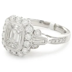 14 Karat White Gold Deco Style Mosaic Set Diamond Ring
