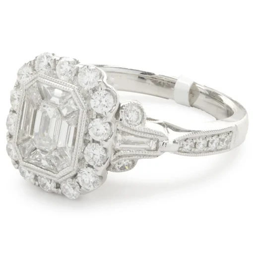 14 Karat White Gold Deco Style Mosaic Set Diamond Ring