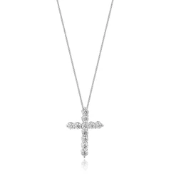14 Karat White Gold Diamond Cross Necklace