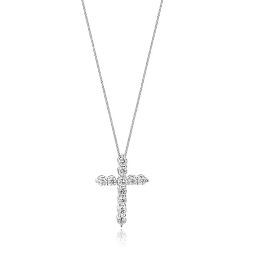 14 Karat White Gold Diamond Cross Necklace