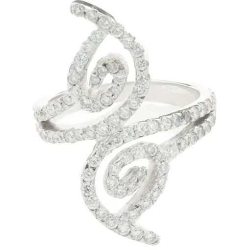 18 Karat White Gold Diamond Floral Long Finger Ring