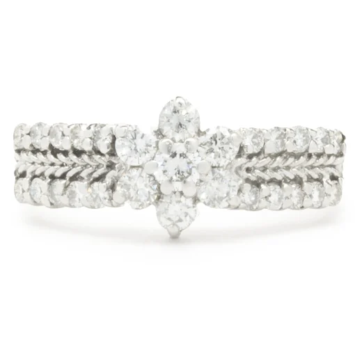 14 Karat White Gold Diamond Floral Cluster Ring