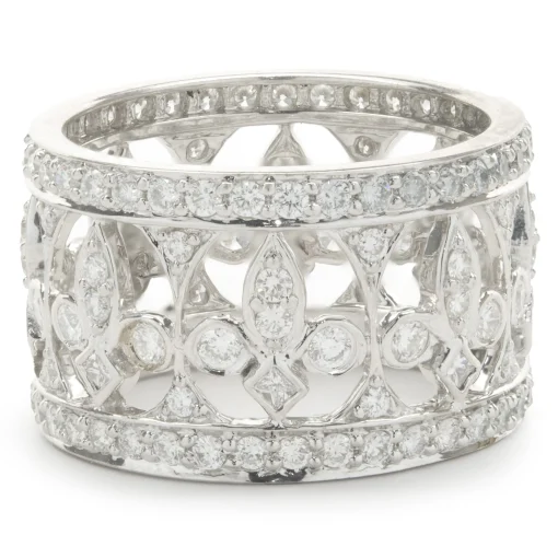18 Karat White Gold Diamond Fluer De Lis Cut Out Cigar Band