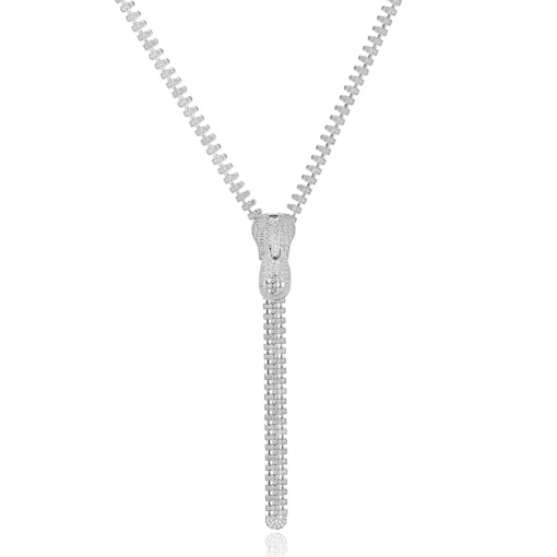 18 Karat White Gold Diamond Zipper Necklace