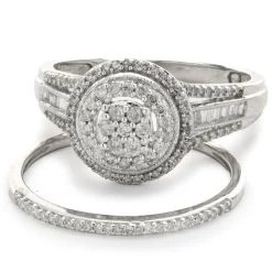 10 Karat White Gold Diamond Cluster Wedding Set
