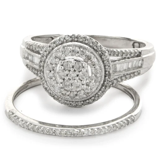 10 Karat White Gold Diamond Cluster Wedding Set