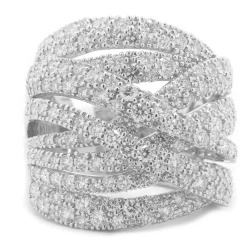 18 Karat White Gold Diamond Wave Bypass Ring