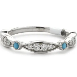 14 Karat White Gold Diamond and Turquoise Band