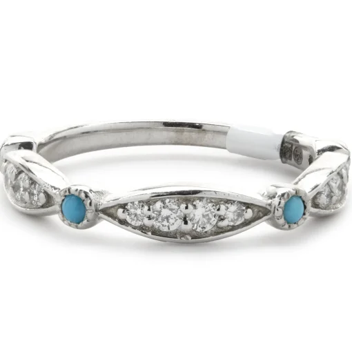 14 Karat White Gold Diamond and Turquoise Band